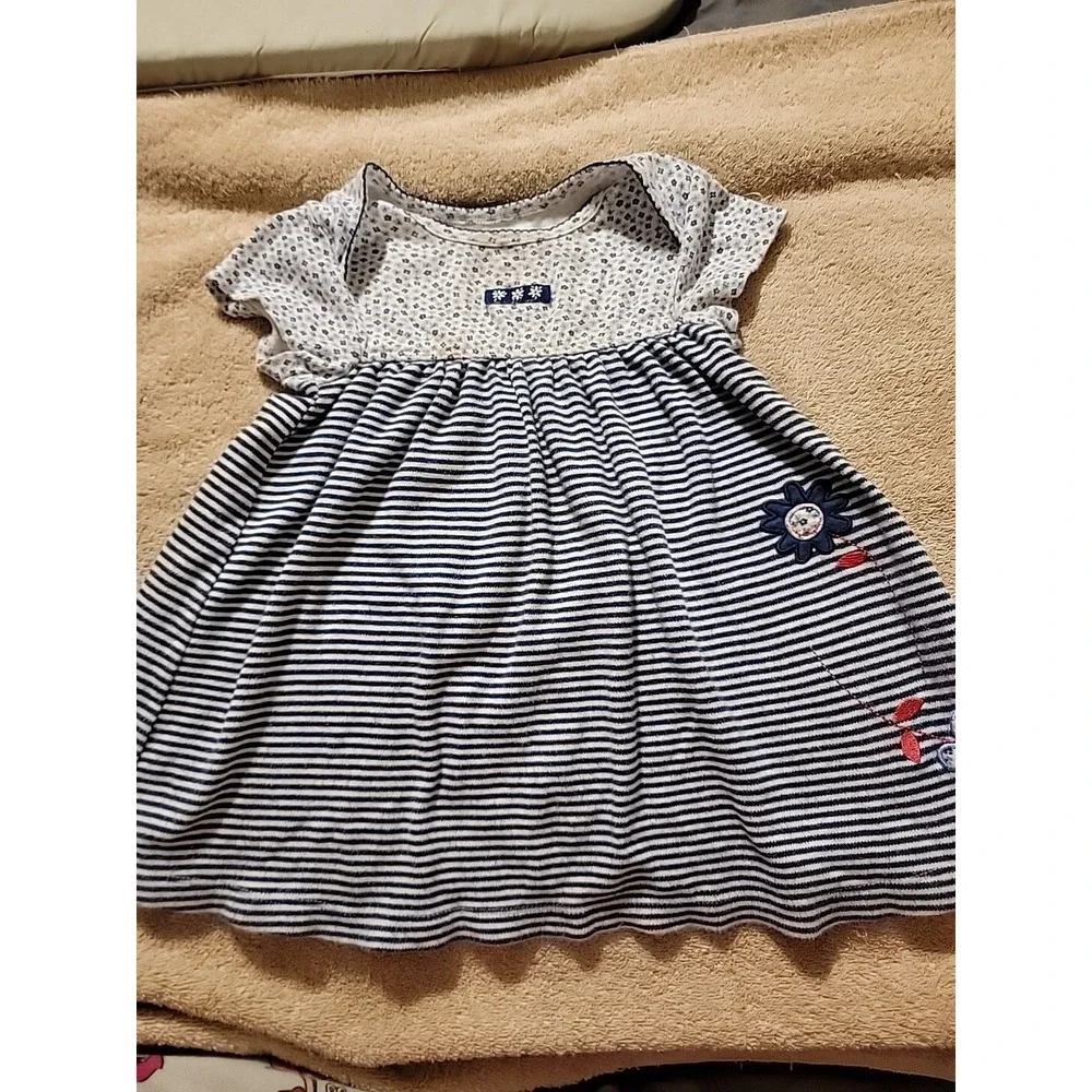 Carters 24 Months Girl Dress Blue & White Stripes & Floral Pattern‎